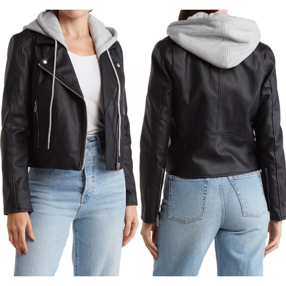 Blank NYC Crop Moto Jacket with Removable Hood